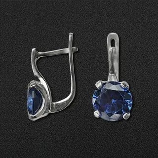 Серебряные серьги с синим камнем