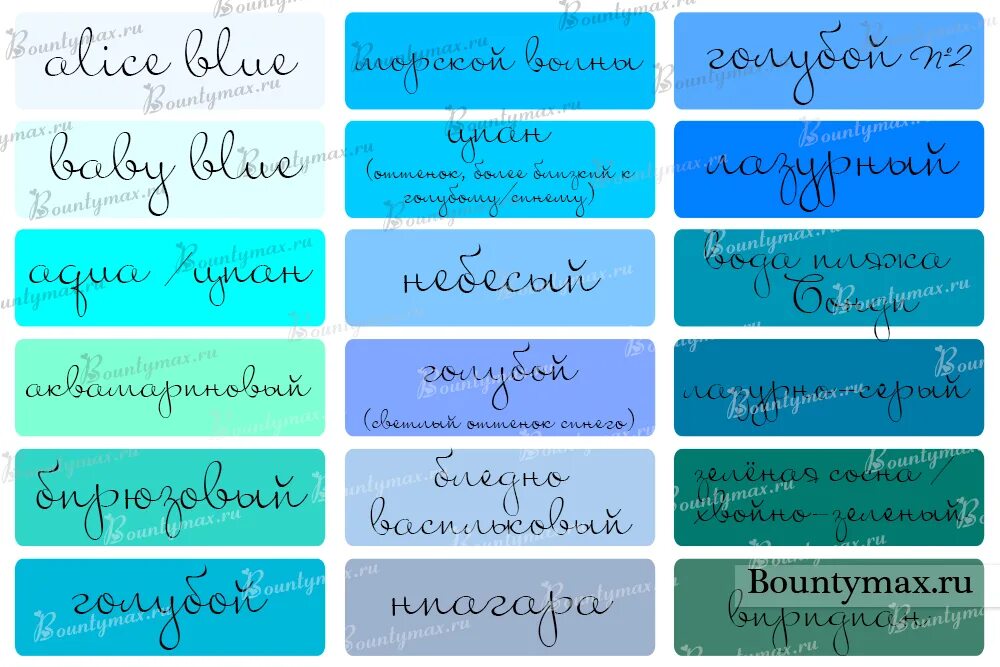 Синоним синий цвет. Голубые цвета названия. Оттенки голубого цвета с названиями. Оттенки бирюзы с названиями. Палитра бирюзовых оттенков с названиями.