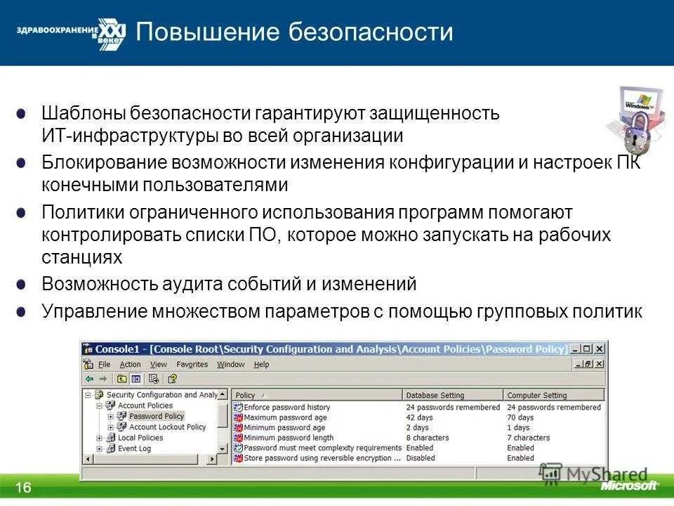 Шаблоны безопасности Windows. Приложения используемые конечными пользователями. Решение проблем конфигурации с помощью групповых политик.. Шаблоны безопасности Windows Server. Внес изменения в конфигурацию