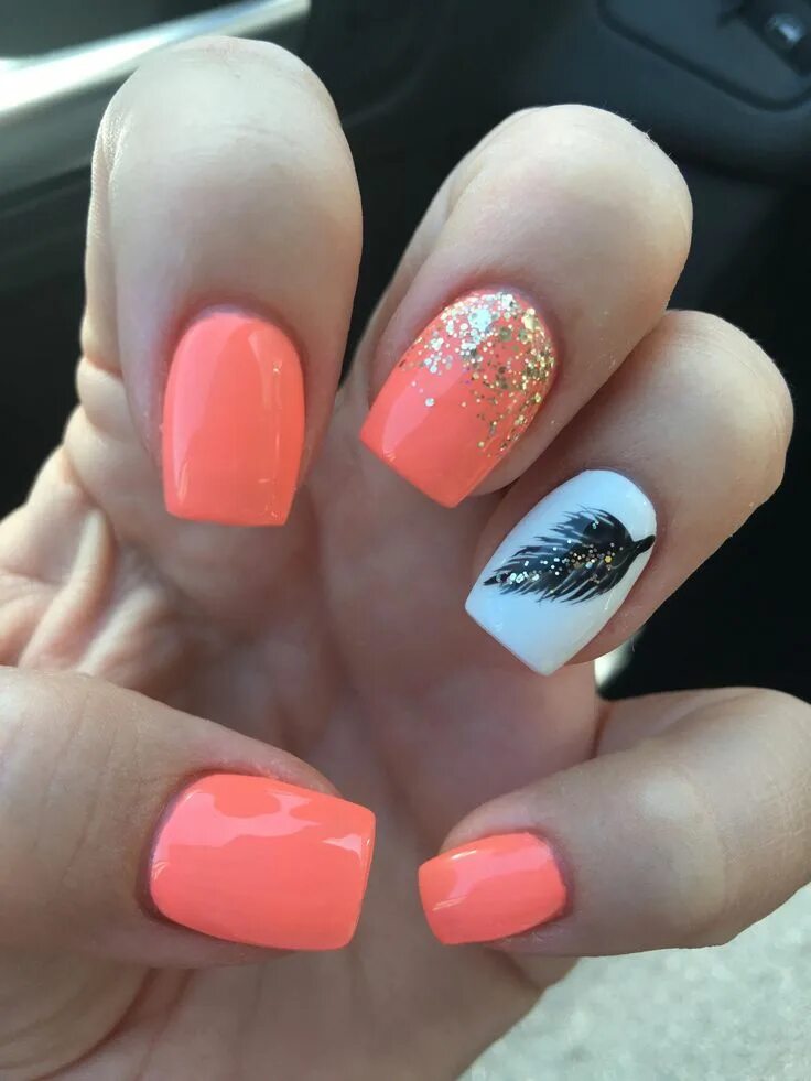 Маникюр кораллового цвета с дизайном Bio sculptcher gel nail Turn up the volume No 208 coral nails Summer nails Unghi