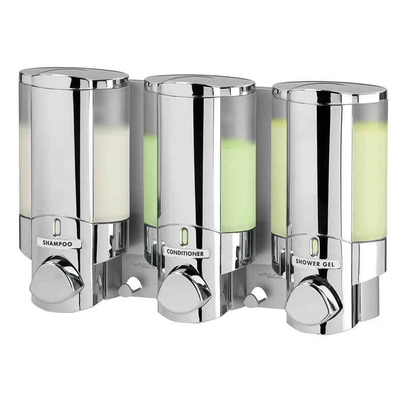 Дозатор для жидкого мыла из нержавеющей стали. Aviva дозаторы. 3 chamber shower dispenser. wanhengda 003 дозатор. тройной диспенсер для душа.