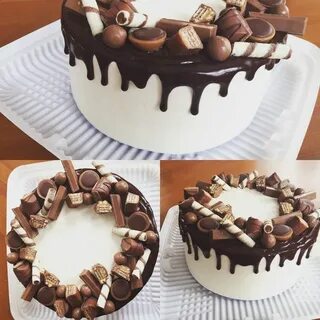 Украсить торт конфетами и печеньем