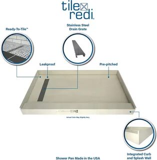 Single Curb Shower Base 48 Width x 36 Depth Tile Redi T3648C-SCDNPVZ Shower ...