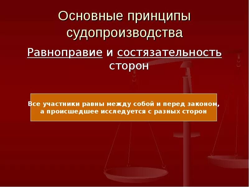 Равенство и состязательность сторон. Принцип состязательности сторон. Состязательность и равноправие сторон. Основные принципы судопроизводства