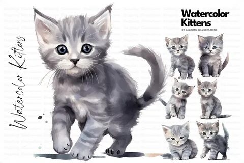 Cute Watercolor Gray Kittens Baby Cats Afbeelding door Dazzling Illustratio...