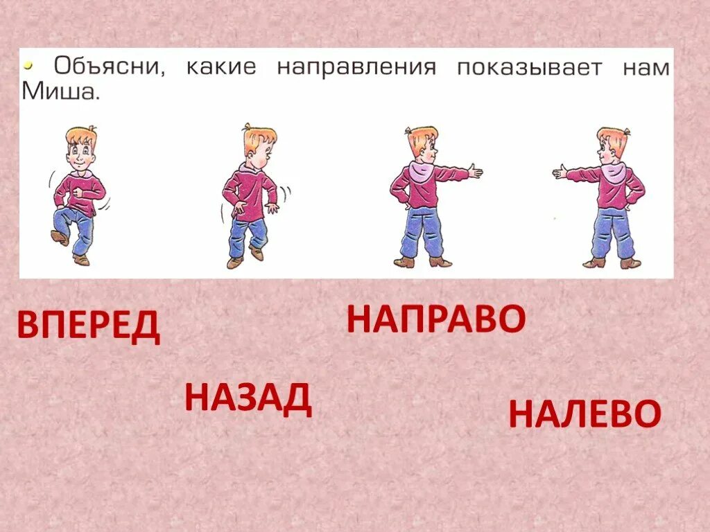 Сверху объяснить. Направо налево вперед назад. Право-лево для дошкольников. Направление лево право. Вперед назад для детей.