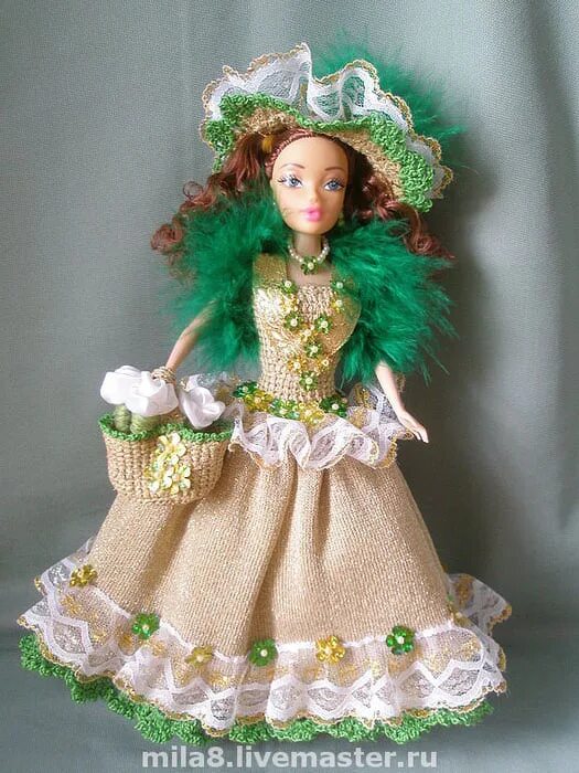 осенний наряд для куклы. кукла в осененем наряду. декор кукольных платьев. вязаное платье для куколки. платье бжд.