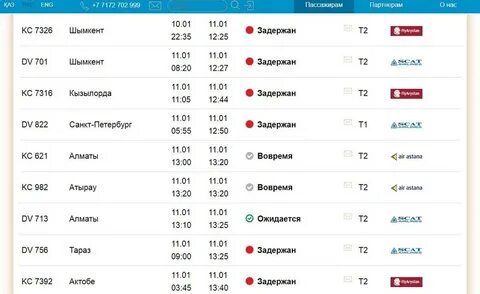Расписание самолетов тараз