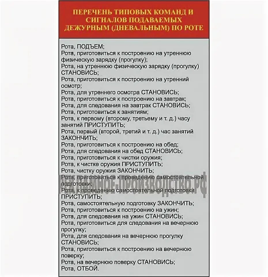 Команды дежурного по роте. Перечень команд и сигналов. Команды подаваемые дневальным по роте. Перечень типовых команд и сигналов подаваемых дежурным дневальным. Инструкция оперативного дежурного