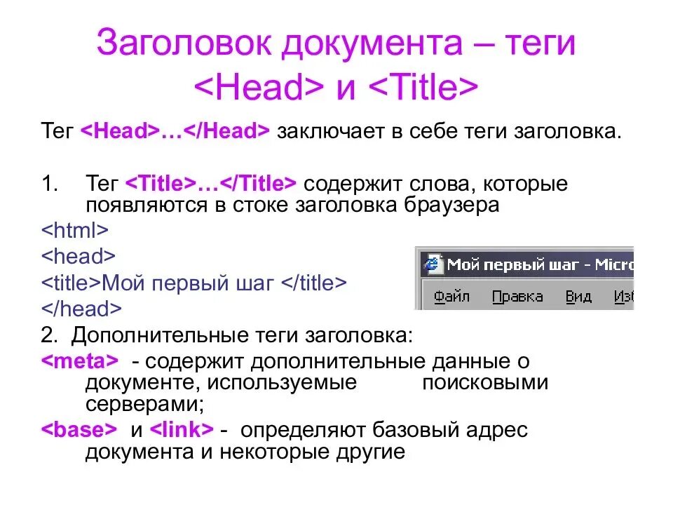 Как делать теги. Теги заголовков html. Тег title в html. Теги html документа. Тег для заголовка веб страницы.