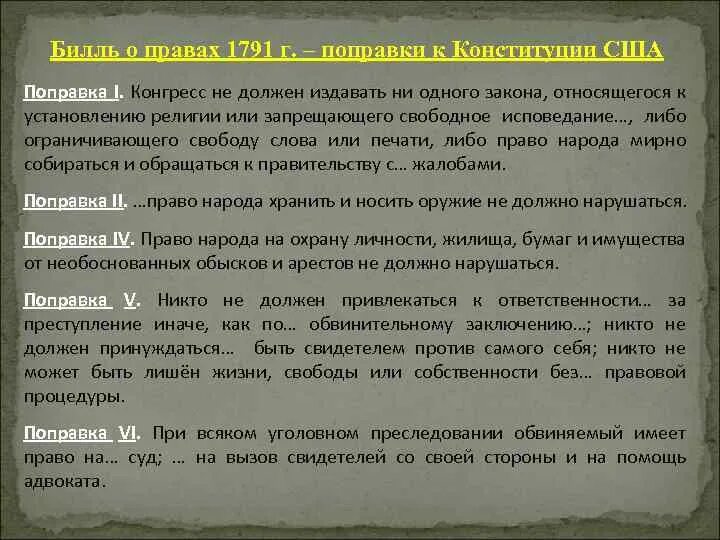 Принятие конгрессом сша билля о правах. Билль о правах 1791 г.. Билль о правах поправки. Билль о правах 1791 г в США. Поправка Конституции США Билль о правах.