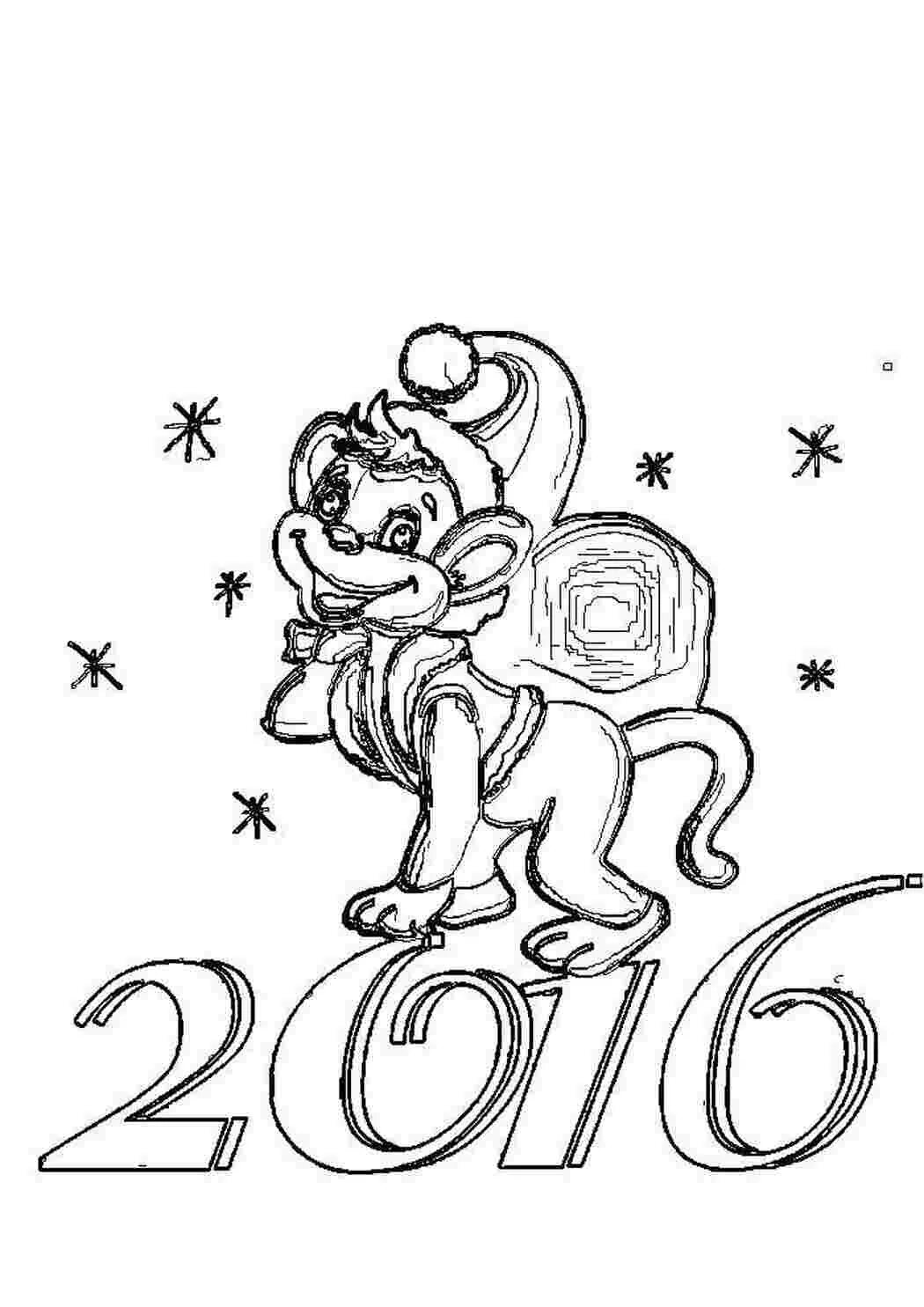 С новым 2024 распечатать. Рисунки разукрашки на новый год 2016. Новогодние раскраски 2016 обезьянки. Символы нового года раскраска. Раскраска год обезьяны 2016.