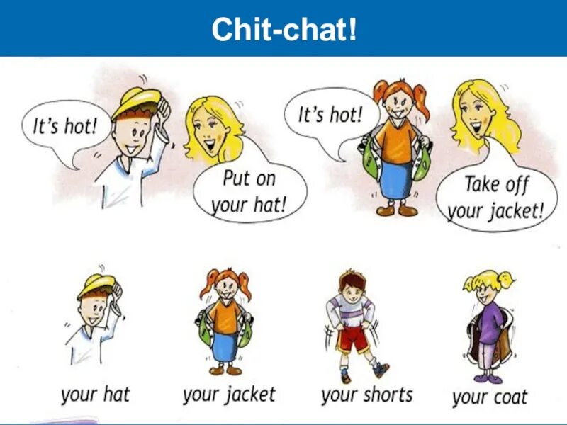 Take off your Jacket. Take off your hat. Put on your Jacket. Chit-chat 4 класс. You put this on your