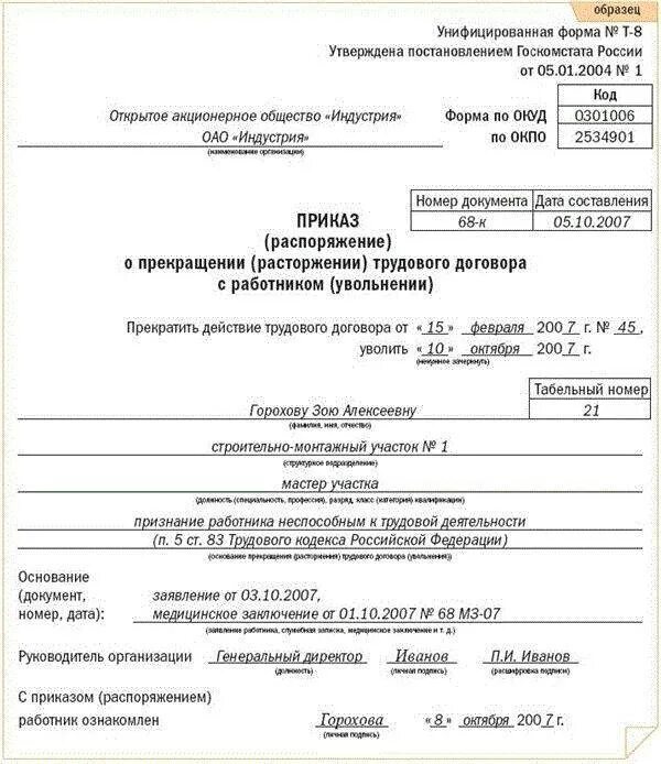 Увольнение инвалида 1 группы