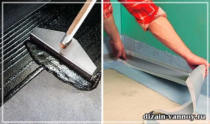 Стяжка пола в ванной. Цементно-песчаная гидроизоляция. Стяжка пола. Стяжка в ванной под плитку. Выравнивание пола клеем для плитки.