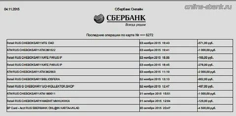 Выписка по карте сбербанка