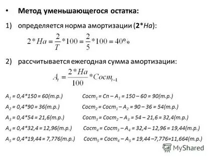 Уменьшаемый остаток амортизация