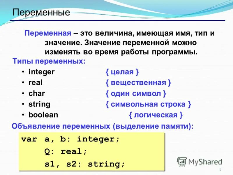 Когда паскаль в 2024 году. Паскаль язык программирования переменные. Описание переменных на языке Паскаль. Целочисленный Тип данных в программе Паскаль. Опишите типы переменных в Pascal.