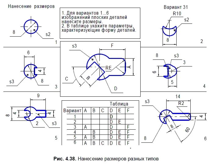 Типы размеров деталей. Простановка размеров в чертеже на сложной детали. плоская деталь для нанесения размеров. таблицы в чертежах длины деталей. простановка размеров диаметр деталях.