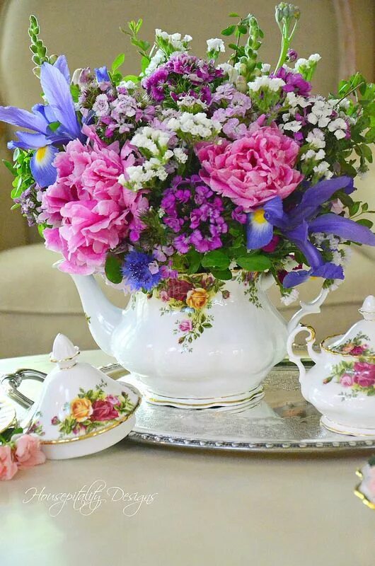 Wallpaper : daffodils, hyacinths, pansies, flowers, vases, tea set, tray 3600x23