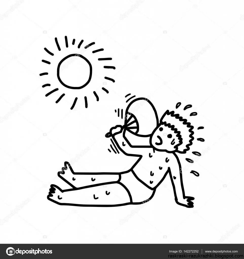 Жарко раскраска. Жара раскраска для детей. Жарко раскраска. Жаркий день рисунок. Жара раскраска для детей.