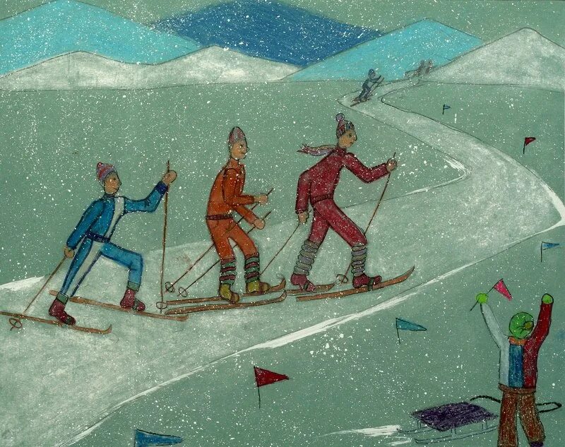 Композиция на лыжах. Зимний спорт в живописи. Катание на лыжах композиция. Лыжник. Лыжник 3 класс