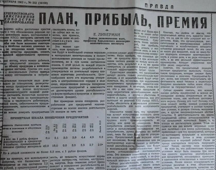 План либермана 1965. План прибыль премия либерман. План прибыль премия либерман. Прибыль. Либерман план премия прибыль газета правда 1962.