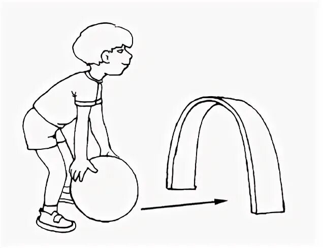 Катает по полу шар. Прокатывание мяча в ворота. Упражнения с мячом для детей. Катание мяча под дугу. Схемы упражнений для дошкольников.