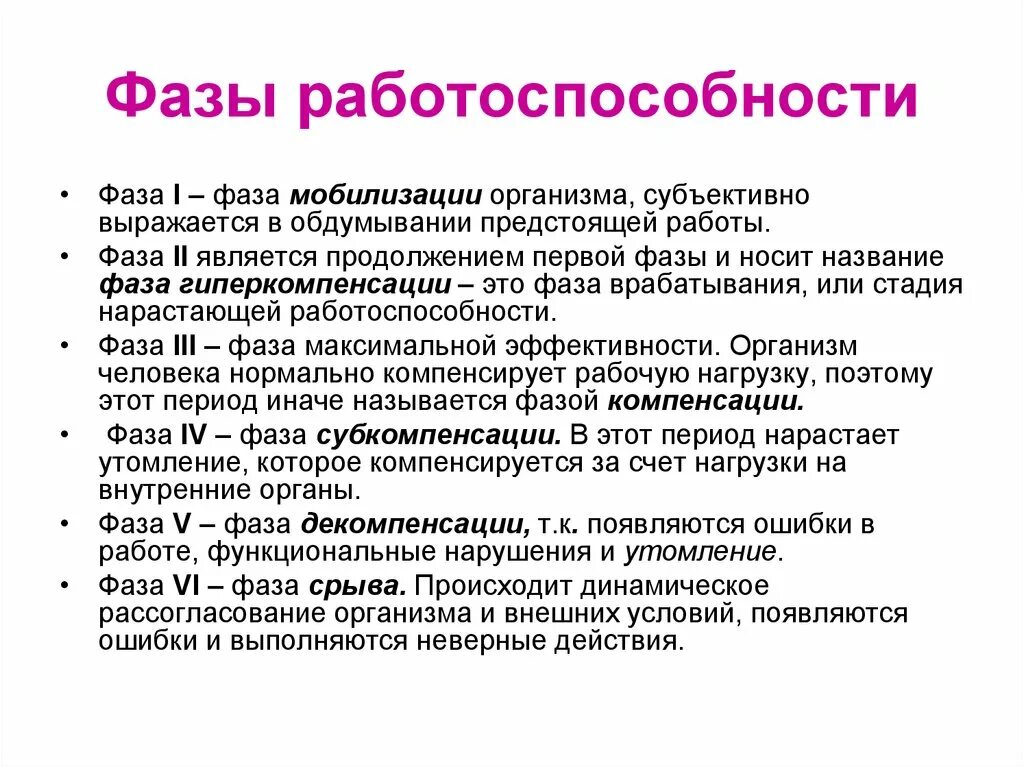 Выделяют следующие этапы 1. Последовательность фаз работоспособности. Фазы работоспособности человека. Перечислите фазы работоспособности.. Последовательность стадий работоспособности.