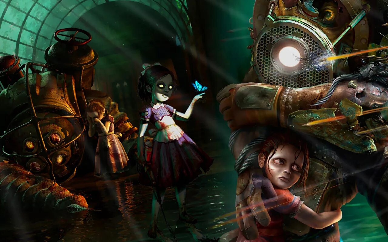 Биошок игра. Bioshock и Bioshock 2. Bioshock сестрички. Bioshock 1 & 2. Девушка большой папа