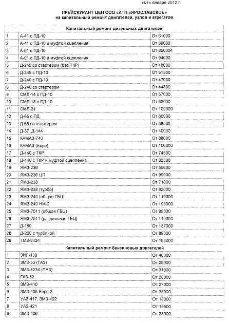 прайс на ремонт камаз