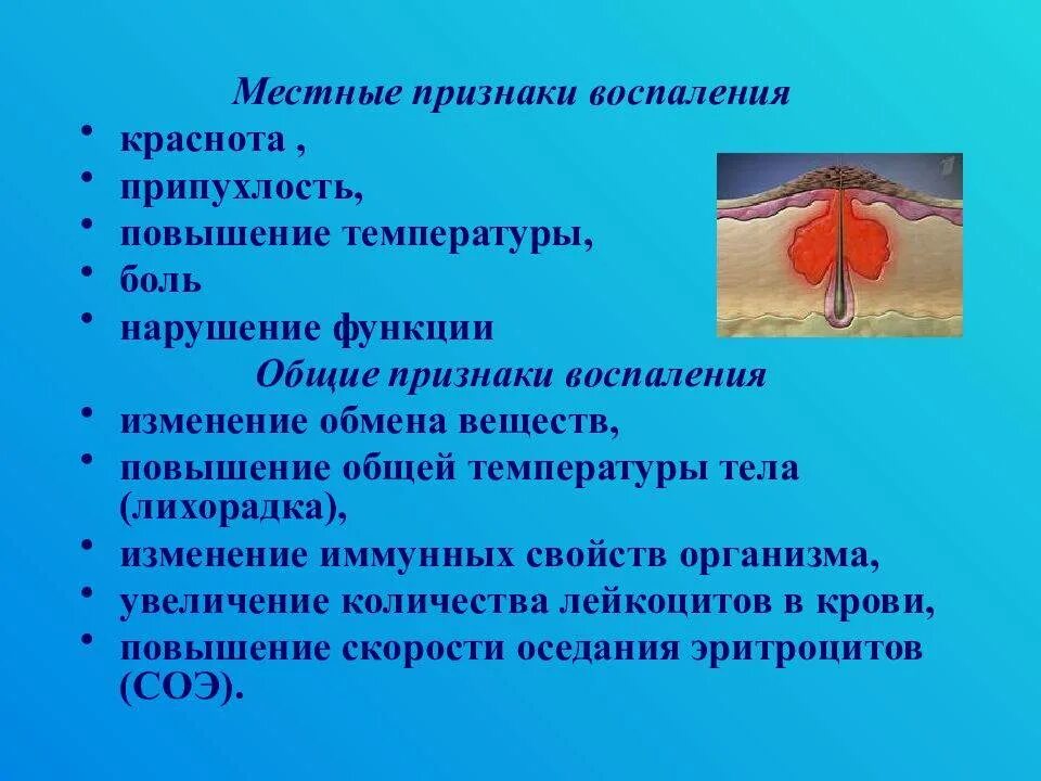 Увеличение и болезненность. Симптомы воспалительного процесса. Воспалительный процесс в организме симптомы. Признаки, характерные для воспалительного процесса. Общие признаки воспаления.