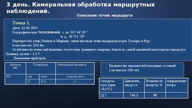 Описание точек наблюдения. Точка маршрутных наблюдений условные. Точки маршрутных наблюдений пример описания.