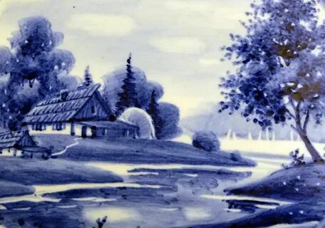 Пейзаж в стиле гжель