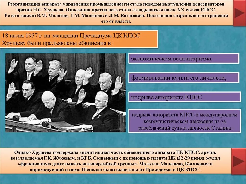 Против хрущева в 1957 выступил. Хрущев и оппозиция. реорганизация хрущева. оппозиция против хрущева. промышленность при хрущеве.
