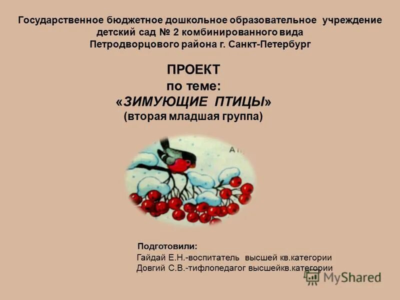 Проект птицы 2 младшая группа Беседа во второй младшей группе "Зимующие птицы".
