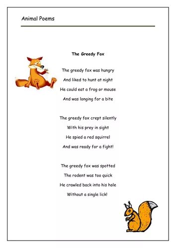 Fox poem. Fox poem for Kids. Poem about Fox for Kids. Poems about Fox in English for children.