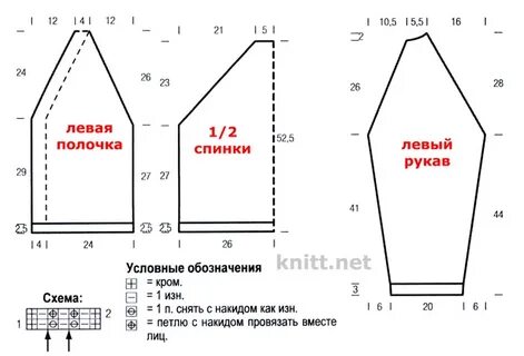 Схема вязания реглан снизу спицами