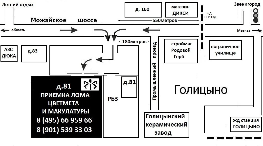 Пункт металлолома на карте. Голицыно Можайское шоссе 160 на карте. Схема организации пункта приема металлолома. Карту чермет. Голицыно шоссе Можайское.