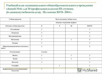 Учебный план профилей 10 11 класс
