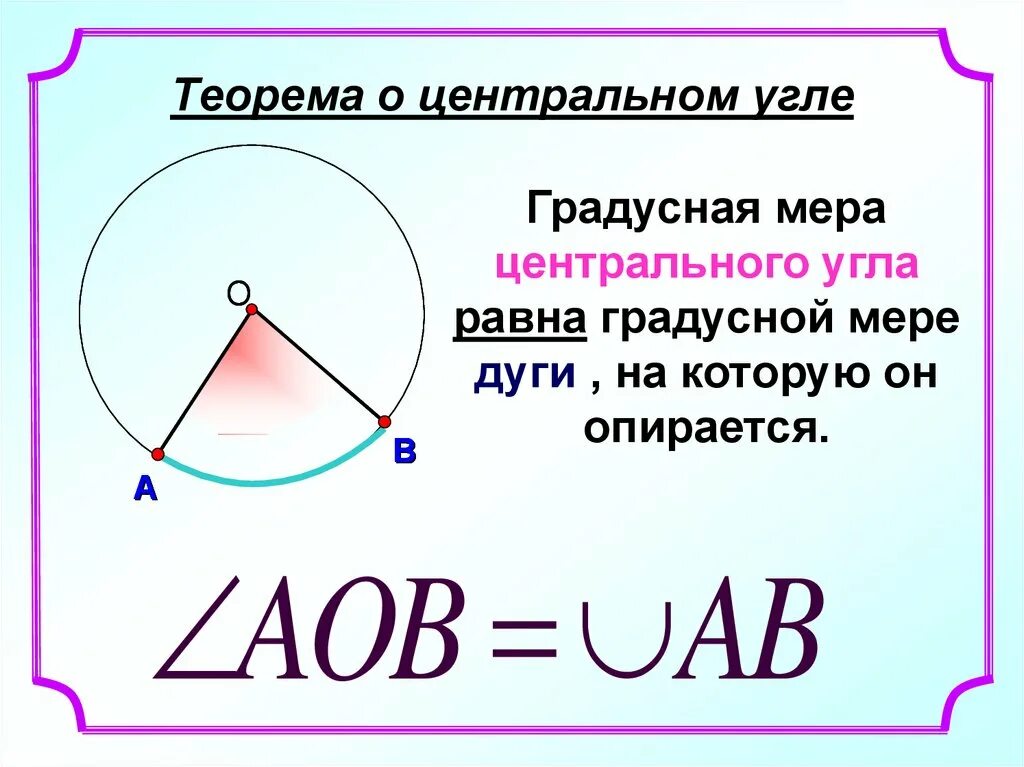 Теорема о вписанных и центральных углах. Теорема о Центральном и вписанном угле. Центральные и вписанные углы Тео. Градусная мера центрального угла.