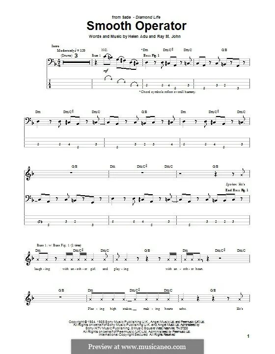 Sade smooth operator текст. Smooth operator bass. sade smooth operator. smooth operator ноты. smooth operator бас ноты.