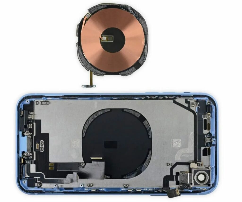 Iphone XR Teardown. Iphone XR IFIXIT. Катушка зарядки на iphone XR. Модуль беспроводной зарядки iphone XR.