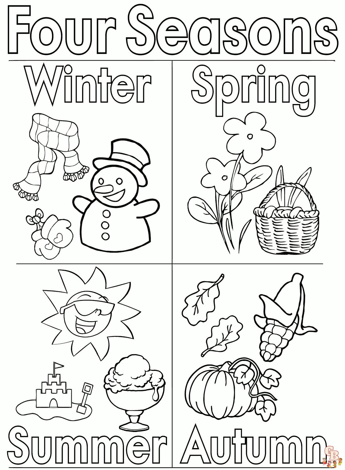 Seasons задания для детей. Времена года на английском раскраска. Seasons раскраска для детей. Английский для малышей времена года.