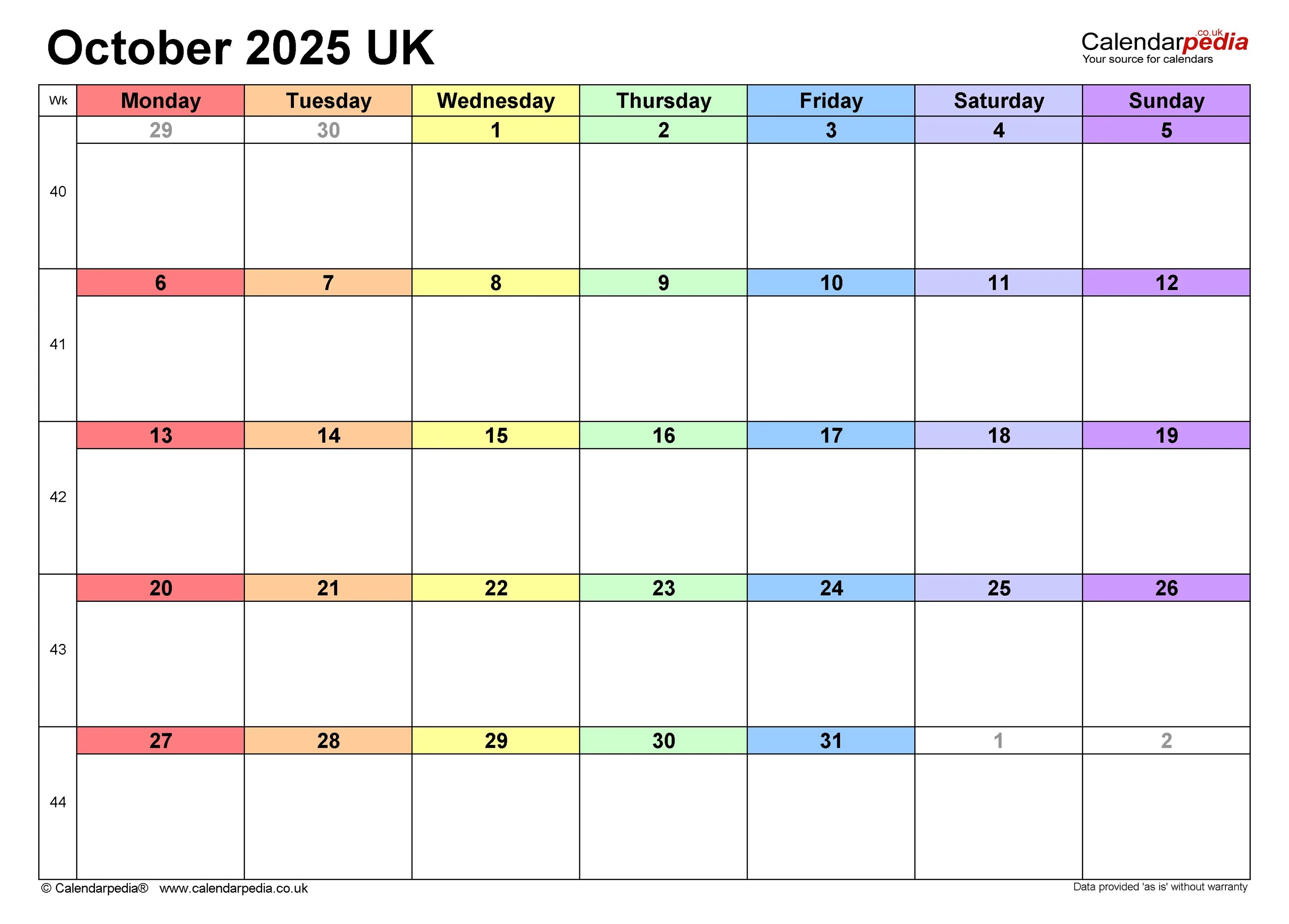 Календарь на октябрь 2025 года