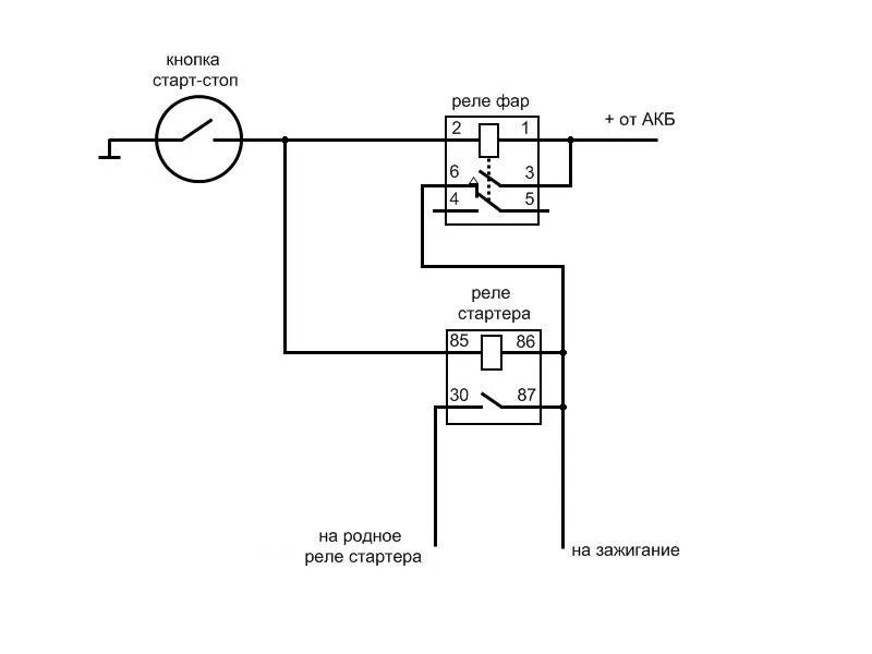Запустить кнопку пуск. Схема с кнопки включения от реле. Схема подключения кнопки запуска двигателя. Схема включения реле кнопкой. Схема подключения кнопки пуска двигателя ВАЗ.