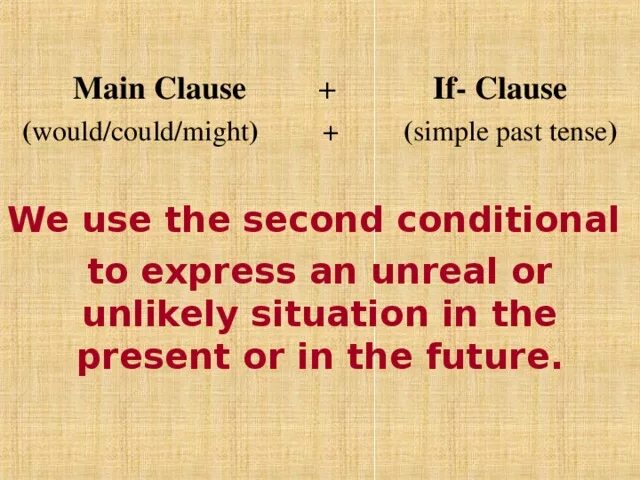 Would could might. If Clause main Clause. May past simple.
