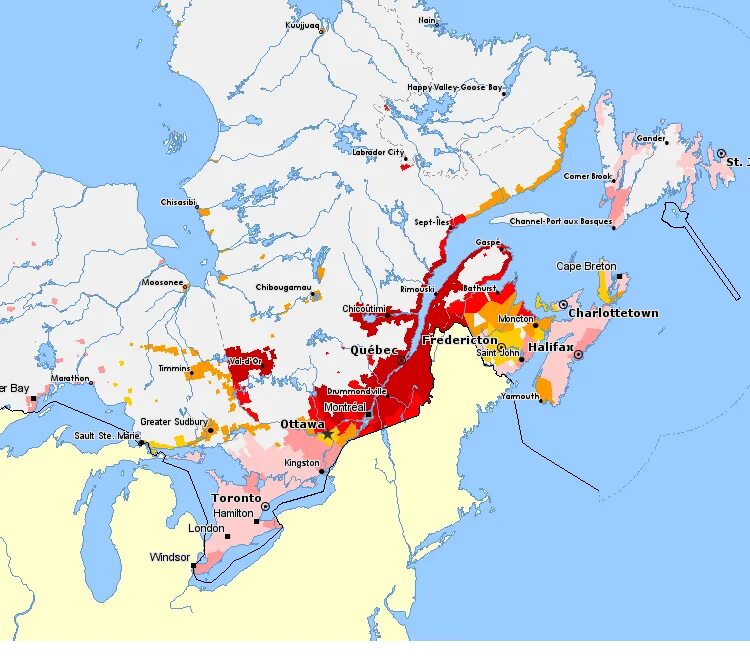 French canada. Франкоканадцы на карте.