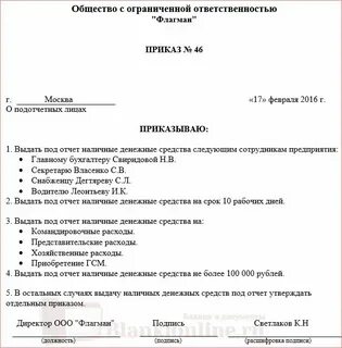 Выдан на основании распоряжения