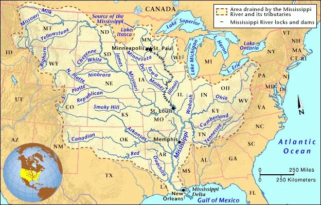 Река Миссисипи на карте. Миссисипи направление течения на карте. Направление течения реки Миссисипи. Направление течения реки Миссисипи на карте стрелка. Река миссисипи течет в направлении